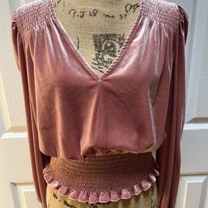 Gorgeous new Velvet  Blouse Dusty Rose Color Long Sleeves